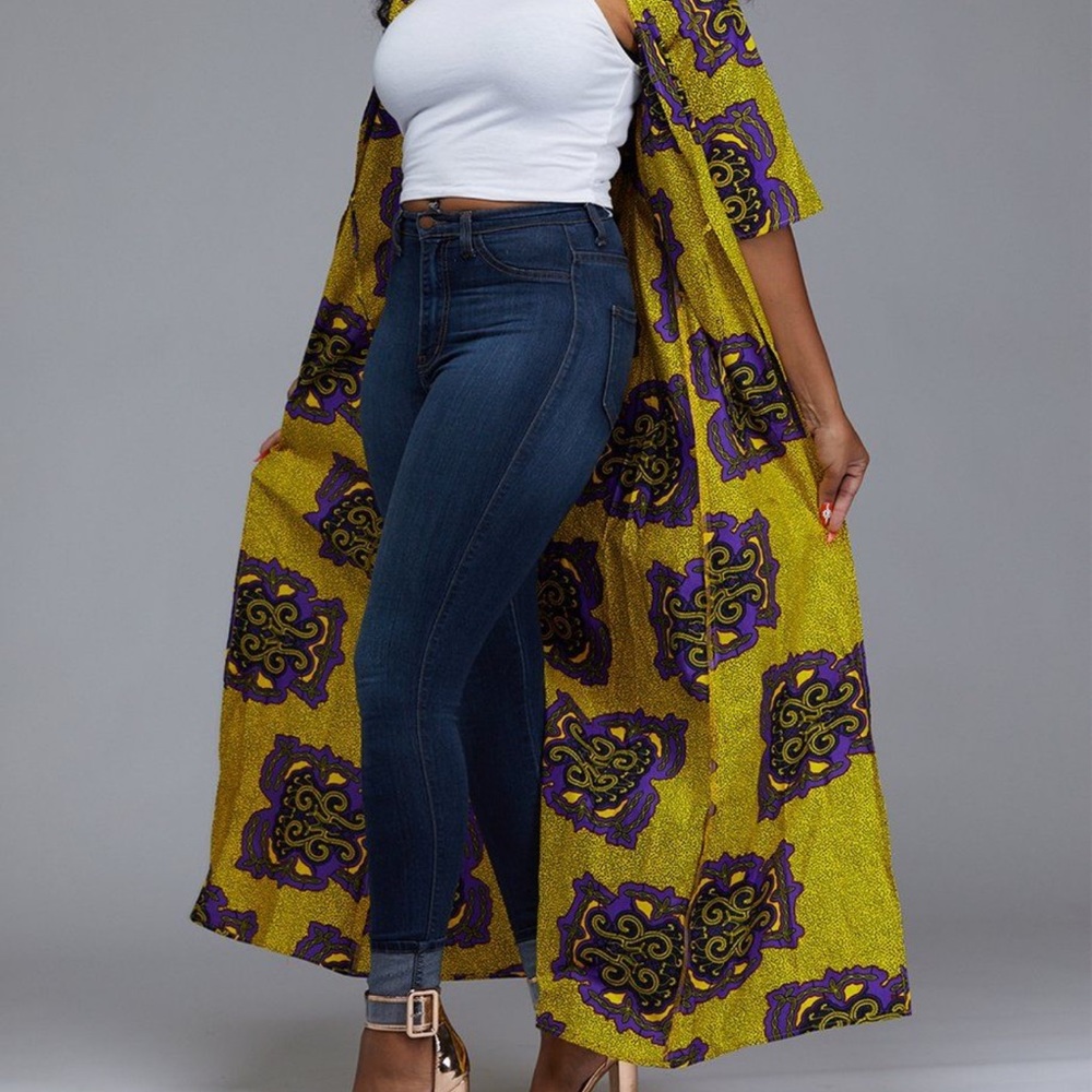 Dalila African Print Duster | D’IYANU | yellow and purple | XL